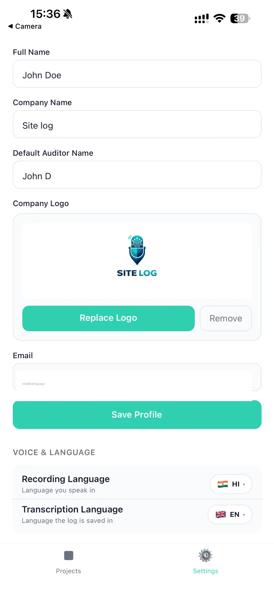Site Log - Settings and customisation